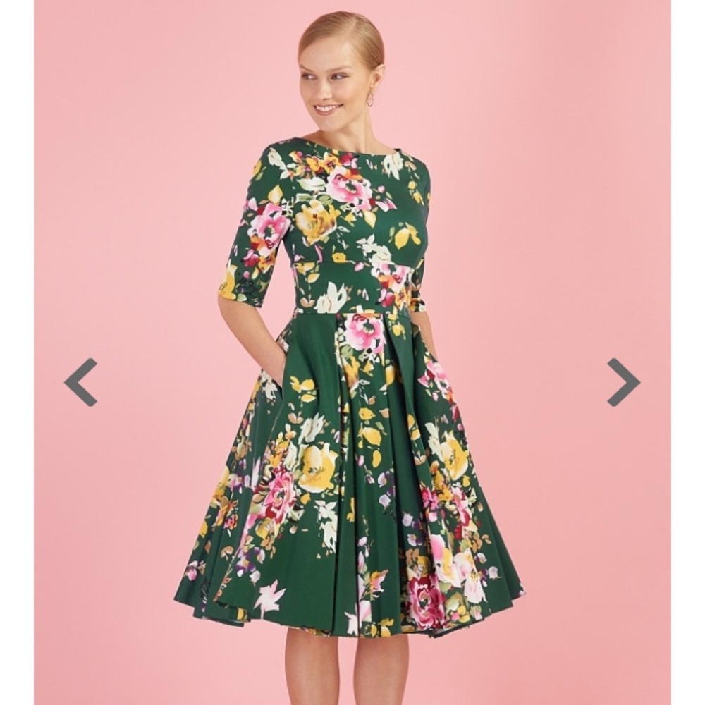The Pretty Dress Company.  Green floral swing dress